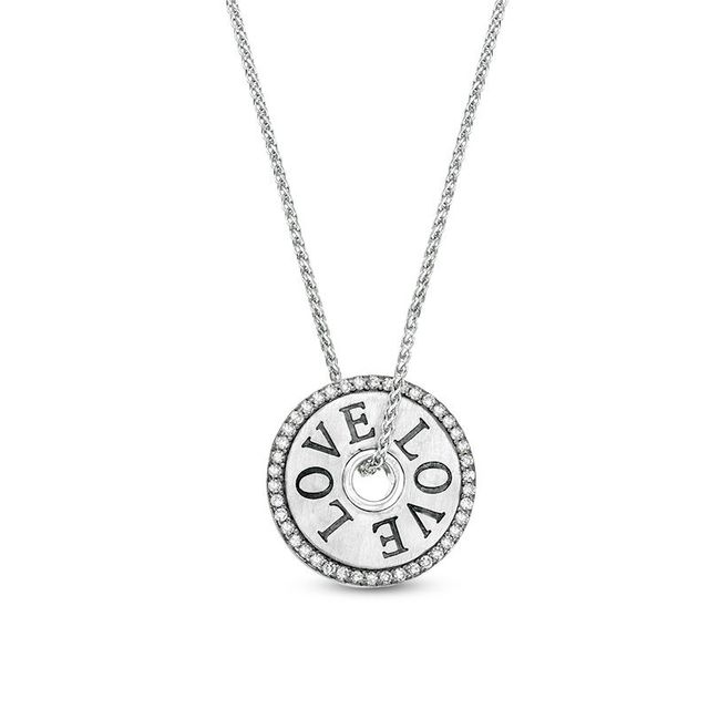 Vera Wang Love Collection 0.11 CT. T.W. Diamond 15.0mm "LOVE" Token Pendant in Sterling Silver - 19"|Peoples Jewellers