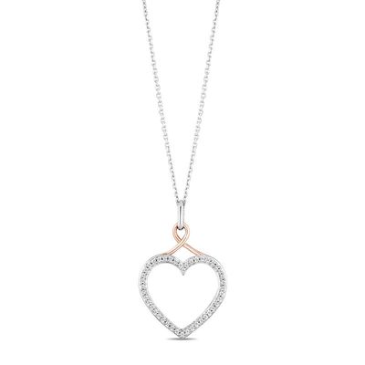 Hallmark Diamonds Love 0.20 CT. T.W. Diamond Heart with Ribbon Pendant in Sterling Silver and 10K Rose Gold|Peoples Jewellers