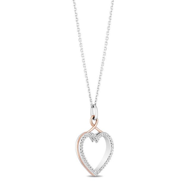 Hallmark Diamonds Love 0.20 CT. T.W. Diamond Heart with Ribbon Pendant in Sterling Silver and 10K Rose Gold|Peoples Jewellers