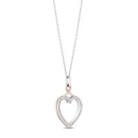 Hallmark Diamonds Love 0.20 CT. T.W. Diamond Heart with Ribbon Pendant in Sterling Silver and 10K Rose Gold|Peoples Jewellers