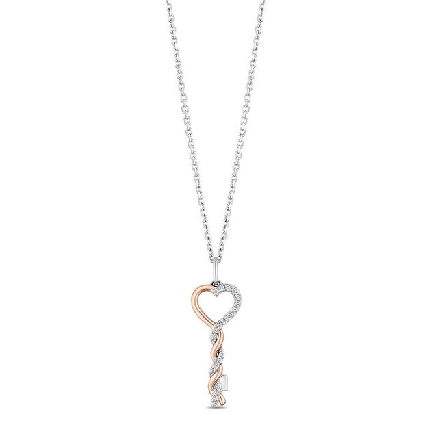 Hallmark Diamonds Inspiration 0.10 CT. T.W. Diamond Heart-Top Key Pendant in Sterling Silver and 10K Rose Gold|Peoples Jewellers