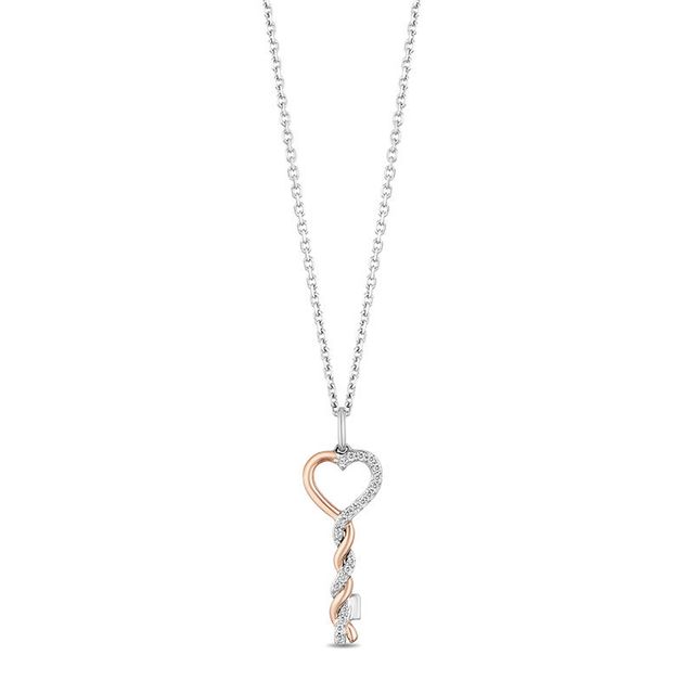 Hallmark Diamonds Inspiration 0.10 CT. T.W. Diamond Heart-Top Key Pendant in Sterling Silver and 10K Rose Gold