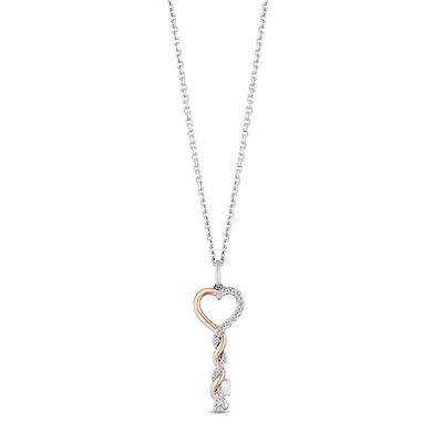 Hallmark Diamonds Inspiration 0.10 CT. T.W. Diamond Heart-Top Key Pendant in Sterling Silver and 10K Rose Gold|Peoples Jewellers