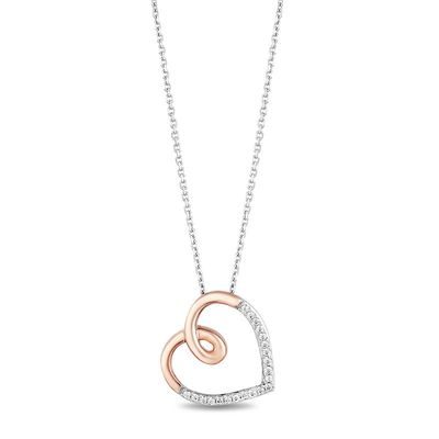 Hallmark Diamonds Love 0.10 CT. T.W. Diamond Tilted Heart Pendant in Sterling Silver and 10K Rose Gold|Peoples Jewellers