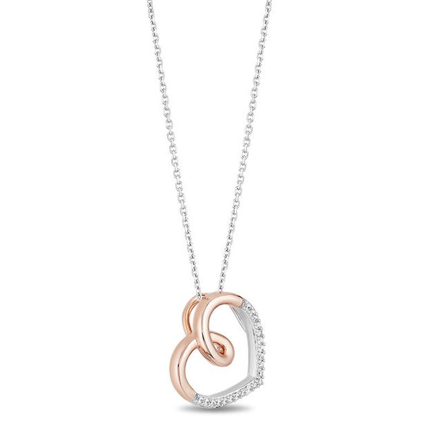 Hallmark Diamonds Love 0.10 CT. T.W. Diamond Tilted Heart Pendant in Sterling Silver and 10K Rose Gold