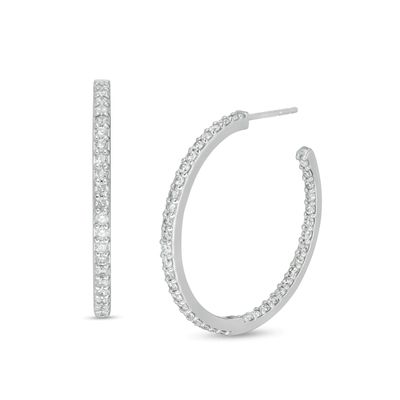 1.01 CT. T.W. Diamond Inside-Out Hoop Earrings in 10K White Gold|Peoples Jewellers