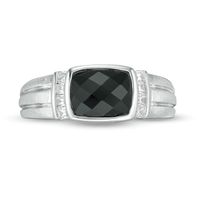 Men's Sideways Cushion-Cut Onyx and Lab-Created White Sapphire Collar Ring in Sterling Silver|Peoples Jewellers