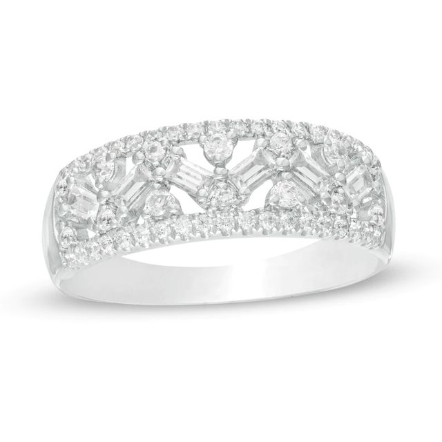 0.45 CT. T.W. Baguette and Round Diamond Lattice Anniversary Ring in 14K White Gold|Peoples Jewellers