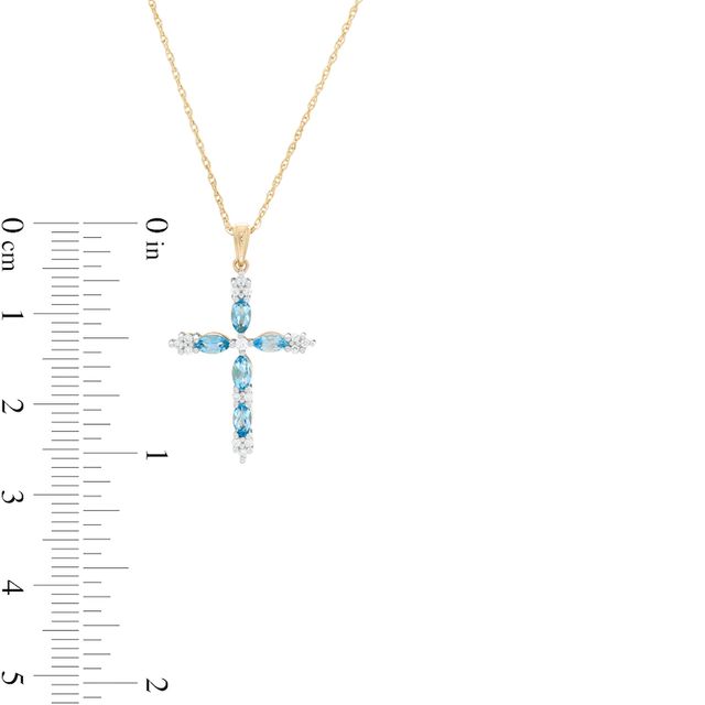Marquise Swiss Blue Topaz and 0.08 CT. T.W. Diamond Cross Pendant in 10K Gold|Peoples Jewellers