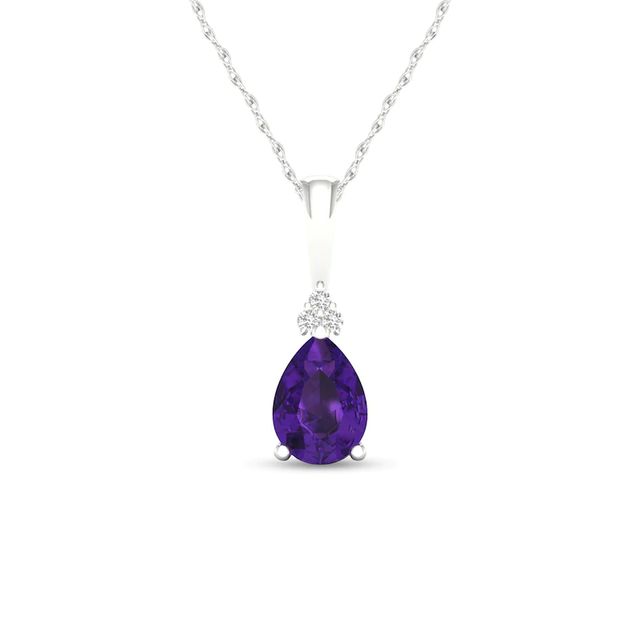 Pear-Shaped Amethyst and Diamond Accent Tri-Top Pendant in 10K White Gold|Peoples Jewellers