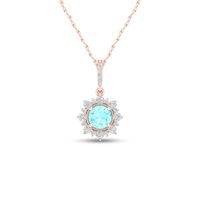 5.0mm Aquamarine and 0.08 CT. T.W. Diamond Sun Frame Vintage-Style Pendant in 10K Rose Gold|Peoples Jewellers