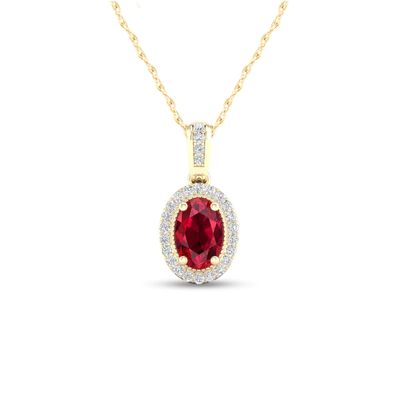 Oval Ruby and 0.08 CT. T.W. Diamond Frame Pendant in 10K Gold|Peoples Jewellers