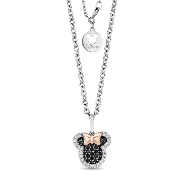 Mickey Mouse & Minnie Mouse 0.23 CT. T.W. Enhanced Black and White Diamond Pendant in Sterling Silver and 10K Gold - 19"|Peoples Jewellers