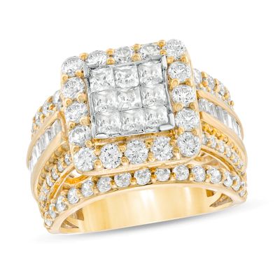 3.00 CT. T.W. Princess-Cut Composite Diamond Frame Multi-Row Engagement Ring in 10K Gold|Peoples Jewellers