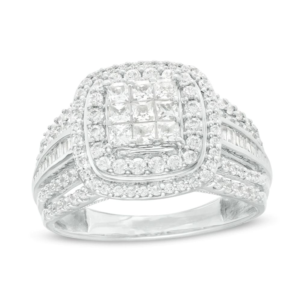 1.00 CT. T.W. Princess-Cut Composite Diamond Double Frame Multi-Row Engagement Ring in 10K White Gold|Peoples Jewellers