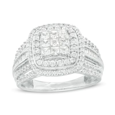 1.00 CT. T.W. Princess-Cut Composite Diamond Double Frame Multi-Row Engagement Ring in 10K White Gold|Peoples Jewellers