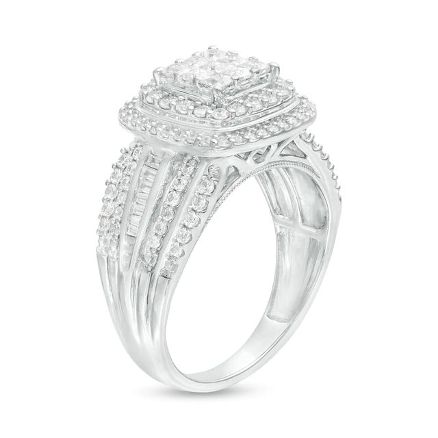 1.00 CT. T.W. Princess-Cut Composite Diamond Double Frame Multi-Row Engagement Ring in 10K White Gold|Peoples Jewellers