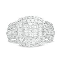 1.00 CT. T.W. Princess-Cut Composite Diamond Double Frame Multi-Row Engagement Ring in 10K White Gold|Peoples Jewellers