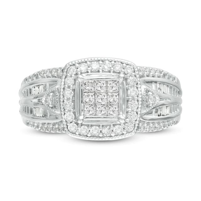 0.50 CT. T.W. Princess-Cut Composite Diamond Frame Multi-Row Vintage-Style Engagement Ring in 10K White Gold|Peoples Jewellers