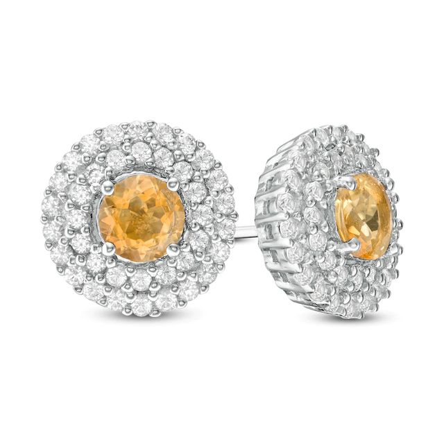 5.0mm Citrine and Lab-Created White Sapphire Double Frame Stud Earrings in Sterling Silver|Peoples Jewellers