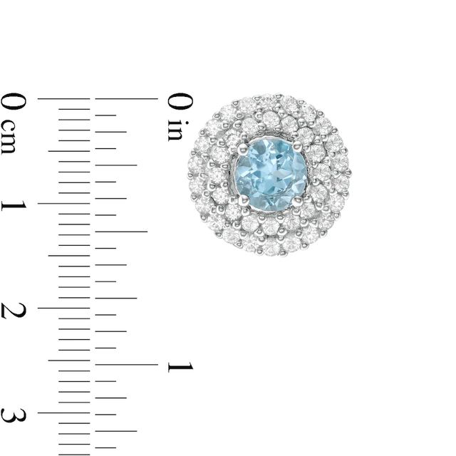 5.0mm Swiss Blue Topaz and Lab-Created White Sapphire Double Frame Stud Earrings in Sterling Silver