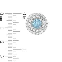 5.0mm Swiss Blue Topaz and Lab-Created White Sapphire Double Frame Stud Earrings in Sterling Silver|Peoples Jewellers