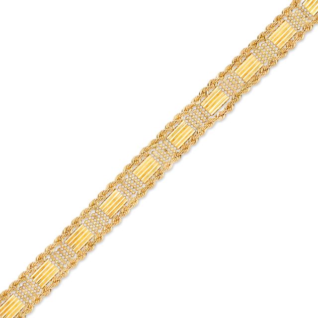 Bar and Beaded Link Rope Chain Border Bracelet in 10K Gold - 7.5"