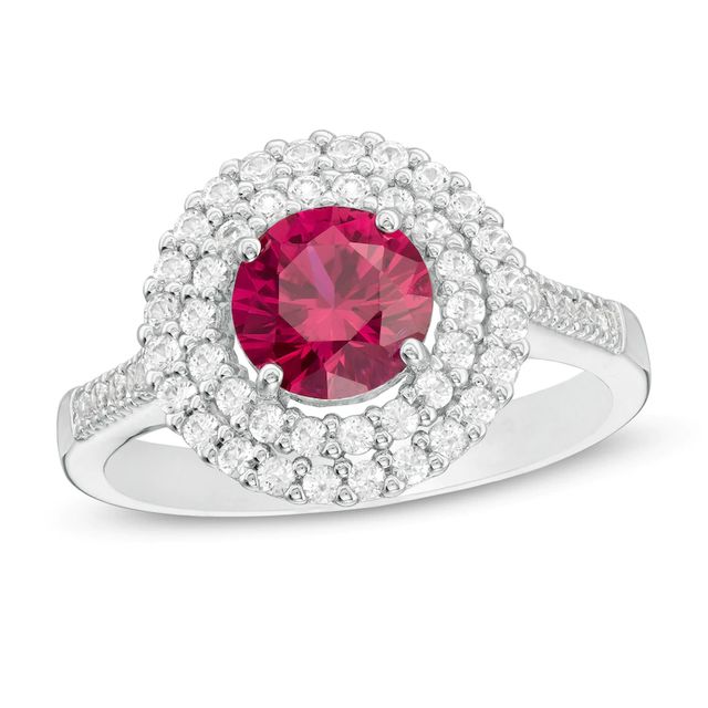 6.5mm Lab-Created Ruby and White Sapphire Double Frame Ring in Sterling Silver|Peoples Jewellers