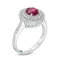 6.5mm Lab-Created Ruby and White Sapphire Double Frame Ring in Sterling Silver|Peoples Jewellers