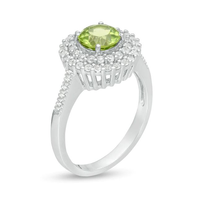 6.5mm Peridot and Lab-Created White Sapphire Double Frame Ring in Sterling Silver|Peoples Jewellers