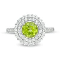 6.5mm Peridot and Lab-Created White Sapphire Double Frame Ring in Sterling Silver|Peoples Jewellers