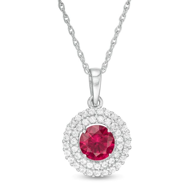 6.5mm Lab-Created Ruby and White Sapphire Double Frame Pendant in Sterling Silver|Peoples Jewellers