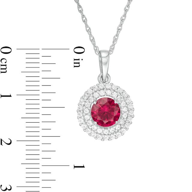 6.5mm Lab-Created Ruby and White Sapphire Double Frame Pendant in Sterling Silver|Peoples Jewellers