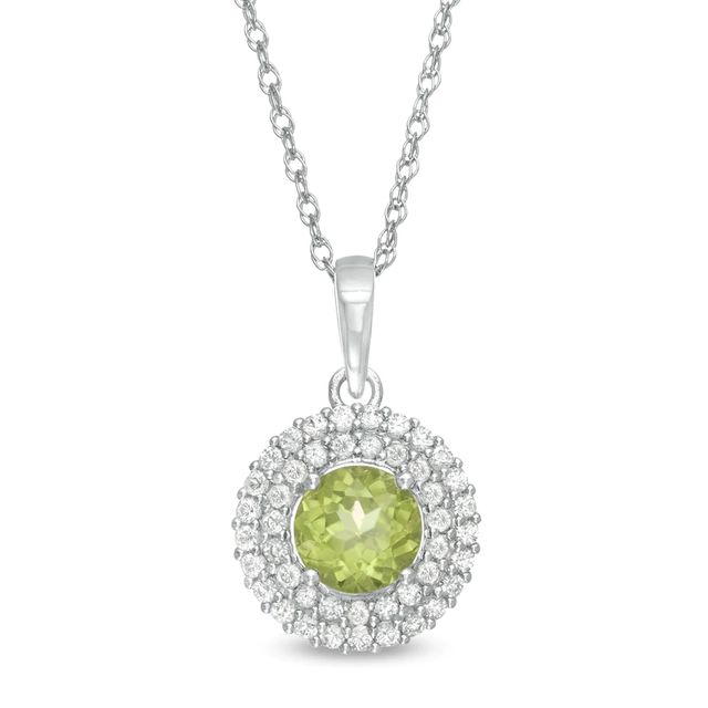 6.5mm Peridot and Lab-Created White Sapphire Double Frame Pendant in Sterling Silver|Peoples Jewellers