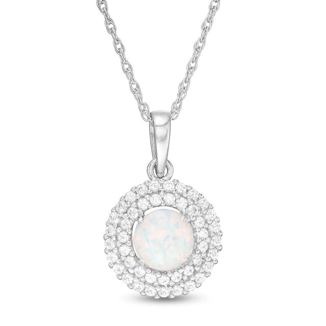 6.5mm Lab-Created Opal and White Sapphire Double Frame Pendant in Sterling Silver|Peoples Jewellers