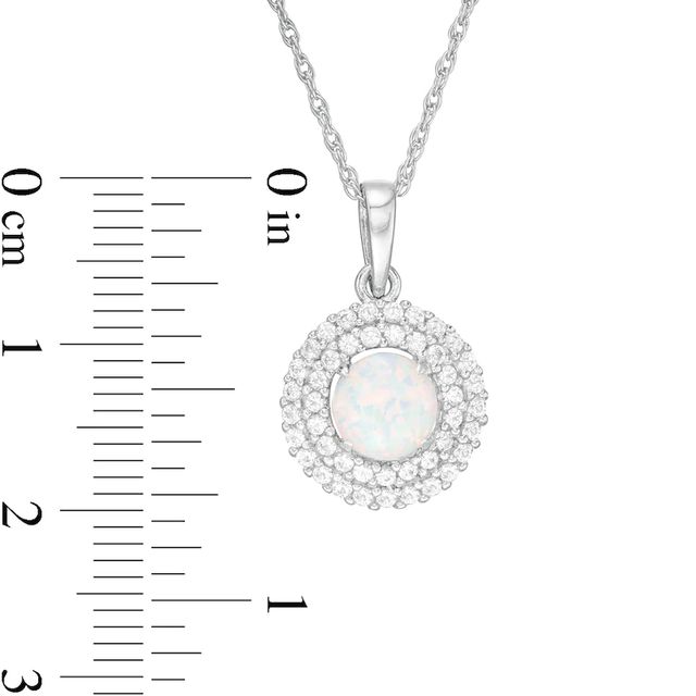 6.5mm Lab-Created Opal and White Sapphire Double Frame Pendant in Sterling Silver|Peoples Jewellers