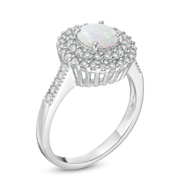 6.5mm Lab-Created Opal and White Sapphire Double Frame Ring in Sterling Silver|Peoples Jewellers