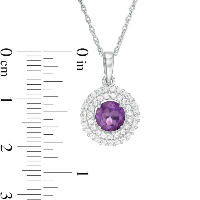 6.5mm Amethyst and Lab-Created White Sapphire Double Frame Pendant in Sterling Silver|Peoples Jewellers