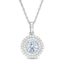 6.5mm Lab-Created Blue Spinel and White Sapphire Double Frame Pendant in Sterling Silver|Peoples Jewellers