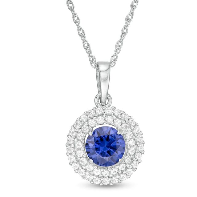 6.5mm Lab-Created White Sapphire Double Frame Pendant in Sterling Silver|Peoples Jewellers
