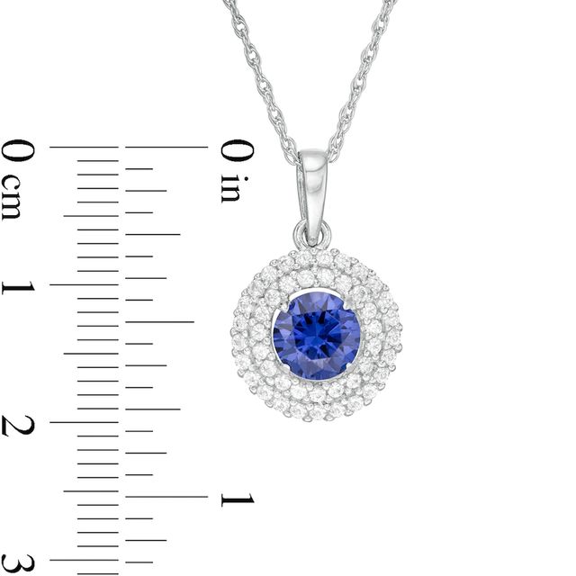 6.5mm Lab-Created White Sapphire Double Frame Pendant in Sterling Silver|Peoples Jewellers