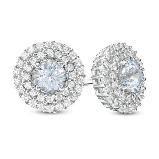 5.0mm Lab-Created Blue Spinel and White Sapphire Double Frame Stud Earrings in Sterling Silver