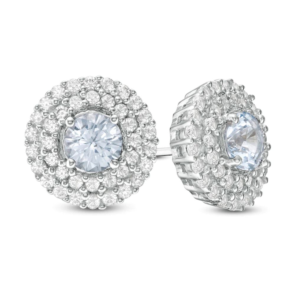5.0mm Lab-Created Blue Spinel and White Sapphire Double Frame Stud Earrings in Sterling Silver|Peoples Jewellers