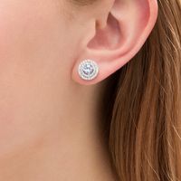 5.0mm Lab-Created Blue Spinel and White Sapphire Double Frame Stud Earrings in Sterling Silver|Peoples Jewellers