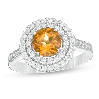 6.5mm Citrine and Lab-Created White Sapphire Double Frame Ring in Sterling Silver|Peoples Jewellers