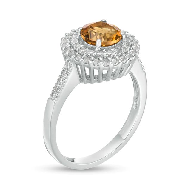 6.5mm Citrine and Lab-Created White Sapphire Double Frame Ring in Sterling Silver|Peoples Jewellers