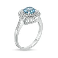 6.5mm Swiss Blue Topaz and Lab-Created White Sapphire Double Frame Ring in Sterling Silver|Peoples Jewellers