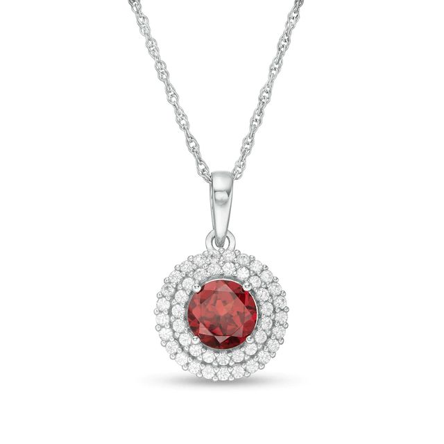 6.5mm Garnet and Lab-Created White Sapphire Double Frame Pendant in Sterling Silver