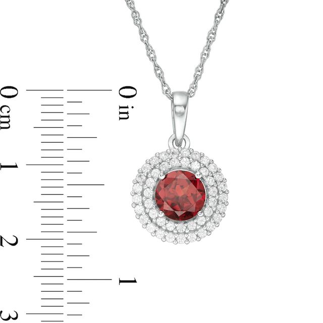 6.5mm Garnet and Lab-Created White Sapphire Double Frame Pendant in Sterling Silver