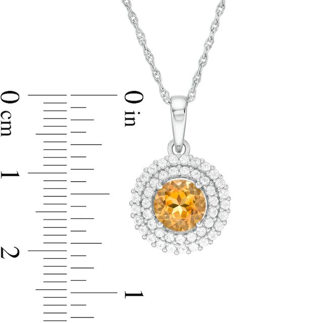 6.5mm Citrine and Lab-Created White Sapphire Double Frame Pendant in Sterling Silver|Peoples Jewellers